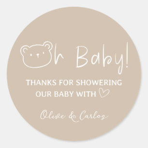 Oh Baby Bear und Herz Danke Baby Dusche Runder Aufkleber