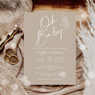 Oh Baby Beige Gender Neutral Modern Baby Dusche Einladung