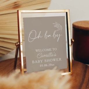 Oh Baby Beige Gender Neutral Modern Baby Dusche Poster