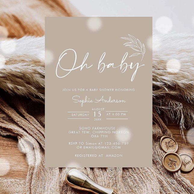 Oh Baby Beige Gender Neutral Modern Baby Shower Einladung (Von Creator hochgeladen)