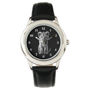 Oh Baby Big Cat Cub Grau weiße Zahlen Armbanduhr