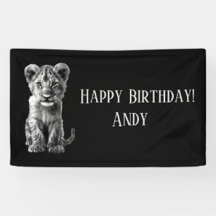 Oh Baby Big Cat Cub Gray 2 Lines Text Banner