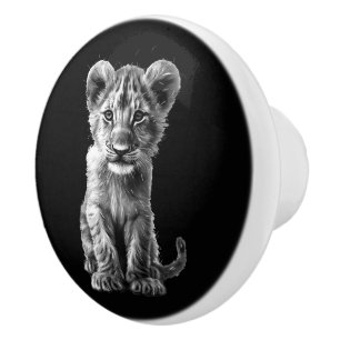 Oh Baby Big Cat Cub Gray Keramikknauf