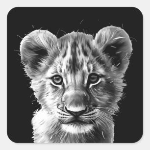 Oh Baby Big Cat Cub Gray Quadratischer Aufkleber