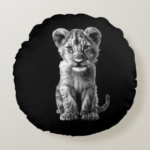 Oh Baby Big Cat Cub Gray Rundes Kissen