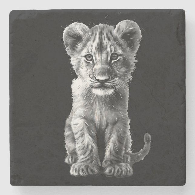 Oh Baby Big Cat Cub Gray Steinuntersetzer (Vorderseite)