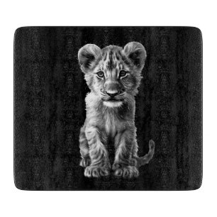 Oh Baby Big Cat Gray Cub Black Glass Schneidebrett