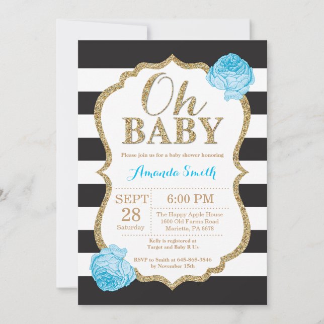 Oh Baby Black and Gold Baby Shower Einladung (Vorderseite)