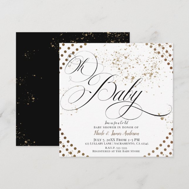 Oh Baby Black Bronze Modern Co-ed Chic Baby Dusche Einladung (Vorne/Hinten)