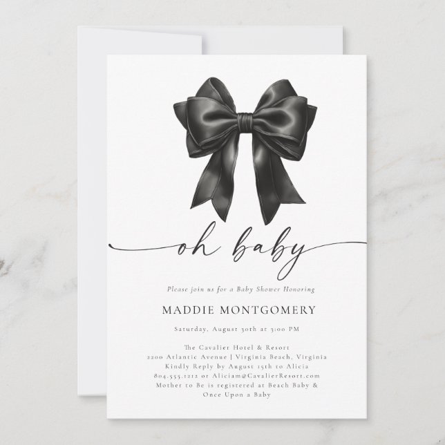 Oh Baby Black Coquette Bow Baby shower Invitation (Devant)