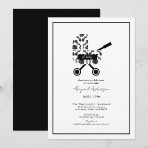 Oh Baby Black Damask Pram Babydusche Einladung