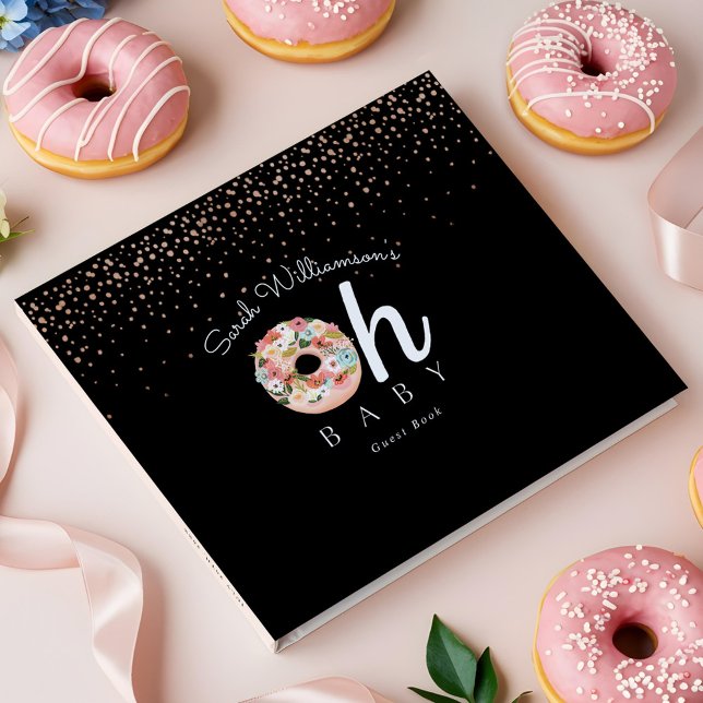 Oh Baby Black Floral Botanical Donut Baby Dusche Gästebuch (Oh Baby Black Floral Botanical Donut Baby Shower Guest Book)