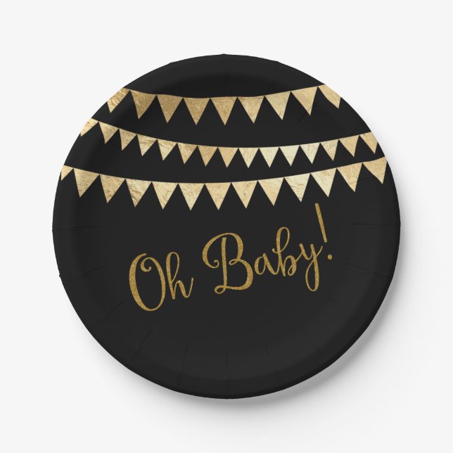 Oh Baby Black Gold Baby Dusche Pappteller (Vorderseite)