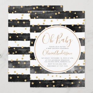 Oh Baby Black Strip Glitzer Babydusche Einladung