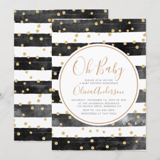 Oh Baby Black Strip Glitzer Babydusche Einladung