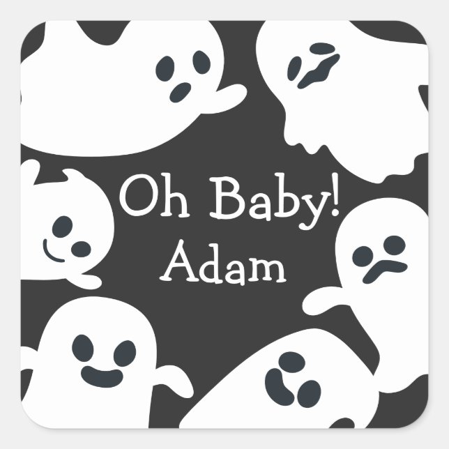 Oh, Baby! Black & White Halloween Herbstdusche Quadratischer Aufkleber (Vorderseite)
