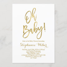 Oh Baby blanc et or baby shower Invitation