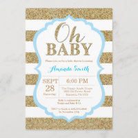 Oh Baby-Blau und GoldBabyparty-Einladung