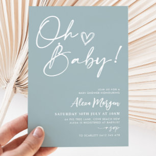 Oh Baby Blue Baby Dusche Einladung Minimalistisch