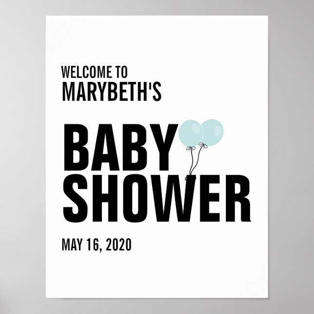 Oh Baby Blue Balloon Baby Dusche Begrüßungszeichen Poster (Vorne)