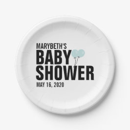 Oh Baby Blue Balloon Baby Shower Paper Plate Pappteller
