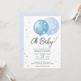 Oh Baby Blue Balloons Baby Dusche Einladung