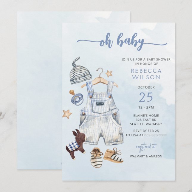 Oh Baby Blue Boho Boy Baby Dusche Einladung (Vorne/Hinten)