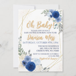 Oh Baby Blue Floral Baby Dusche Einladung
