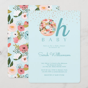 Oh Baby Blue Floral Botanical Donut Baby Dusche Einladung