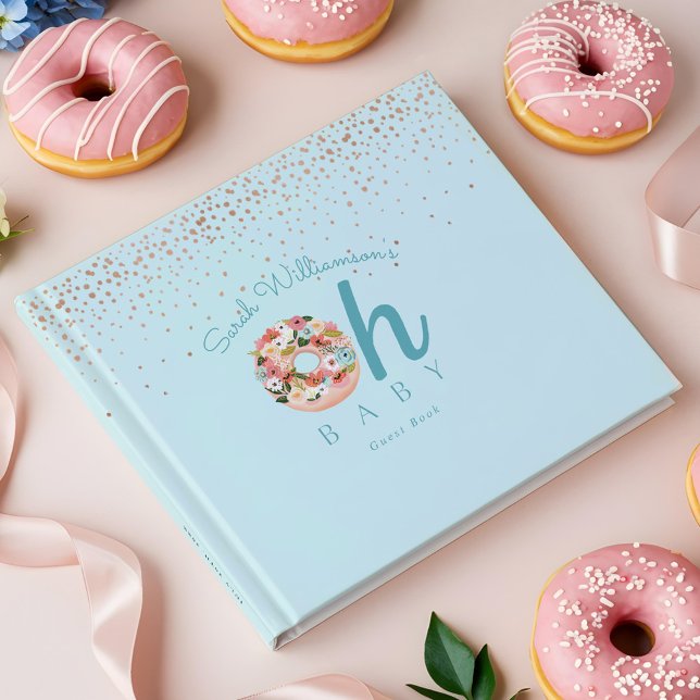 Oh Baby Blue Floral Botanical Donut Baby Dusche Gästebuch (Oh Baby Blue Floral Botanical Donut Baby Shower Guest Book)