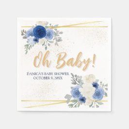 Oh Baby Blue Floral & Gold Baby Dusche Napkins Serviette
