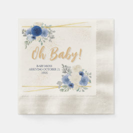 Oh Baby Blue Floral & Gold Cocktail Fox Napkin Serviette