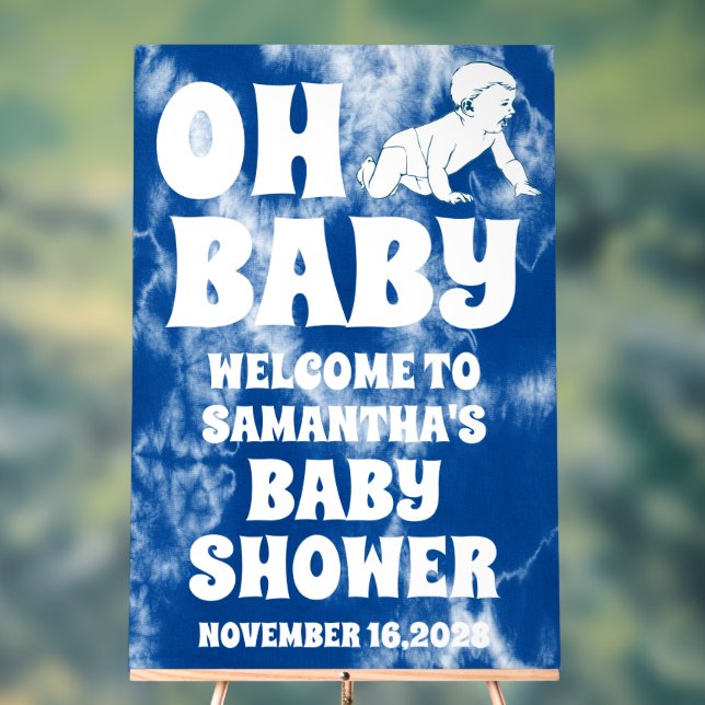 Oh Baby Blue Gefärbte Krawatte Boy Baby Dusche Wil Acrylschild (Neutral)