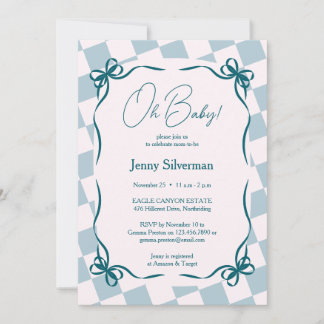 Oh Baby Blue Gingham Bows Baby Shower Einladung