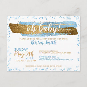 Oh Baby Blue & Gold Boy Baby Shower Einladungen