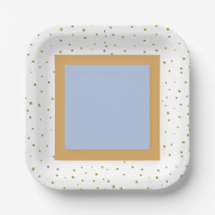 Oh Baby Blue Gold Ginkgo Leaf Square Baby Dusche Pappteller