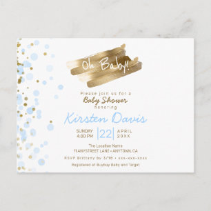Oh Baby Blue & Gold It's a Boy Baby Shower Postkarte