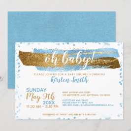 Oh Baby Blue Gold Simple Elegany Baby Shower Einladung