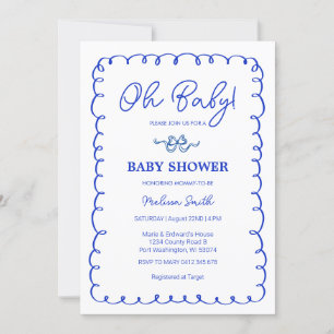 Oh Baby Blue Hand Drawing Baby Shower Einladung