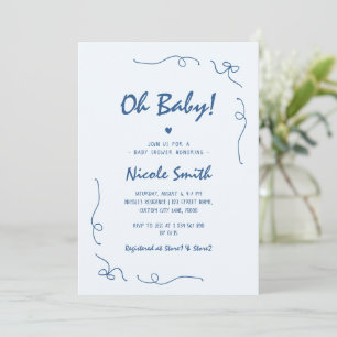 Oh Baby Blue Hand Drawing French Boy Baby Shower Einladung