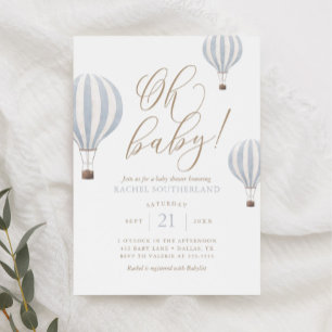 Oh Baby Blue Hot Air Ballon Baby Dusche Einladung
