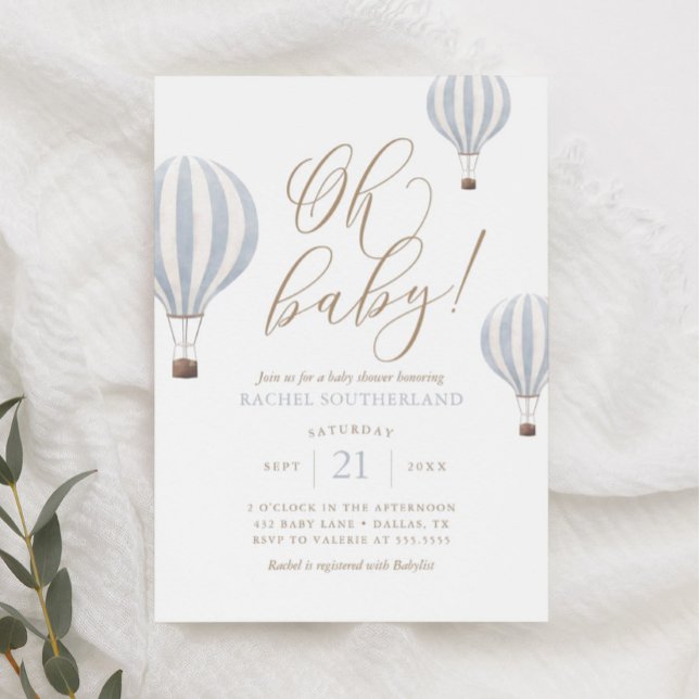 Oh Baby Blue Hot Air Ballon Baby Dusche Einladung (Von Creator hochgeladen)