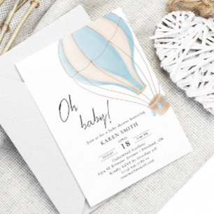 Oh baby Blue Hot Air Ballon Babydusche Einladung