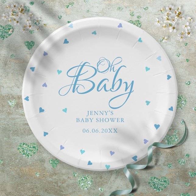 Oh Baby Blue Liebe Herz Babydusche / Sprinkle Pappteller (Oh Baby Blue Love Hearts Baby Shower / Sprinkle Paper Plates)