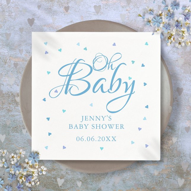 Oh Baby Blue Liebe Herz Babydusche / Sprinkle Serviette (Oh Baby Blue Love Hearts Baby Shower / Sprinkle Napkins)