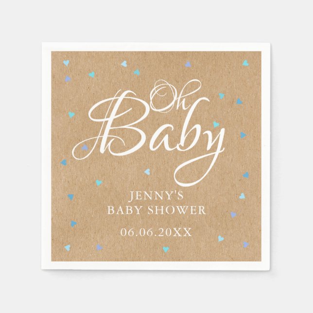 Oh Baby Blue Liebe Herz Babydusche / Sprinkle Serviette (Vorderseite)