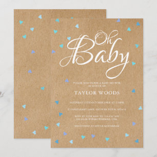 Oh Baby Blue Love Hearts Baby Shower / Sprinkle Einladung