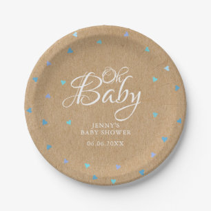 Oh Baby Blue Love Hearts Baby Shower / Sprinkle Pappteller