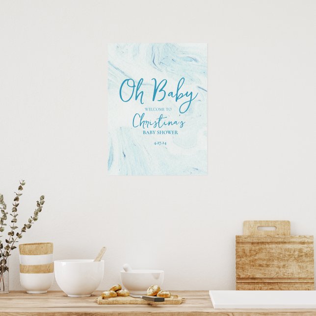 Oh Baby Blue Marble Begrüßungsschaum-Hauptplatine Poster (Küche)