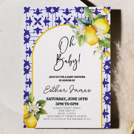 Oh, Baby! Blue Mediterranean Tile Lemon Babydusche Einladung